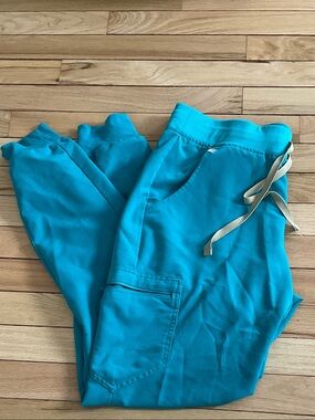 Figs Teal Track Pants with Cream Drawstring